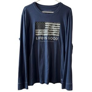 Life Is Good Crusher Long Sleeve Tee Thank A Veteran Camo USA Flag Mens L top